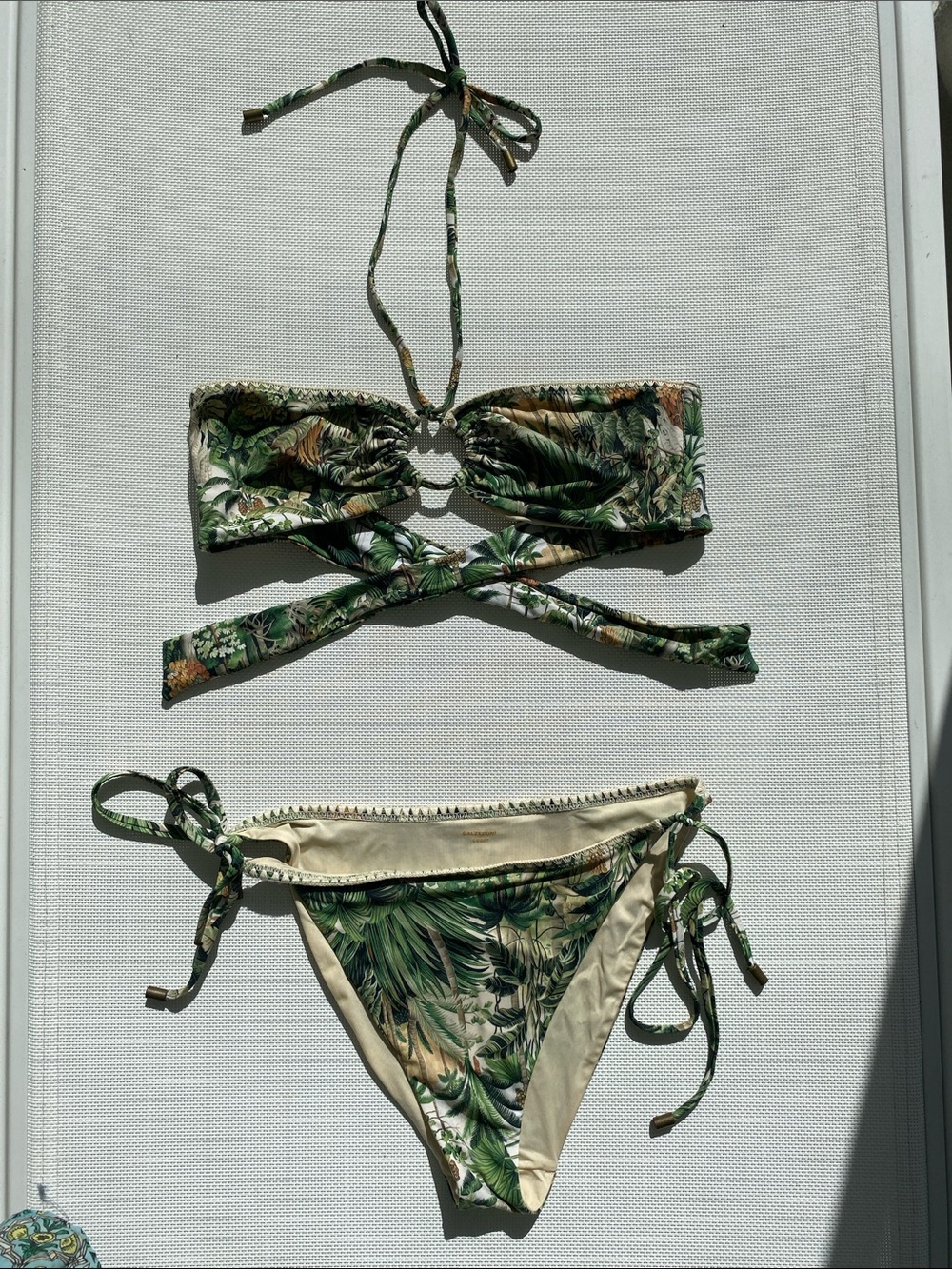 Calzedonia Tropical Leaf Bandeau Bikini Set - Green